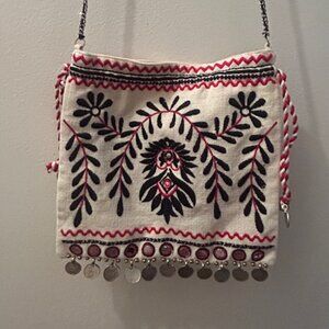 Free People Emmie Embroidered Bohemian Embroidery Coins Crossbody Chain Bag NEW